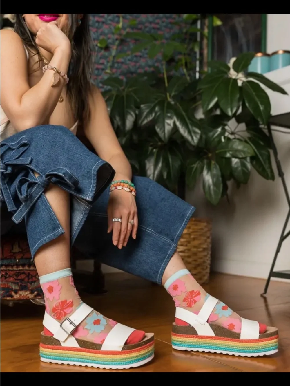 Sock Candy Ribbon Roses Sheer Ankle Sock. Price Firm.